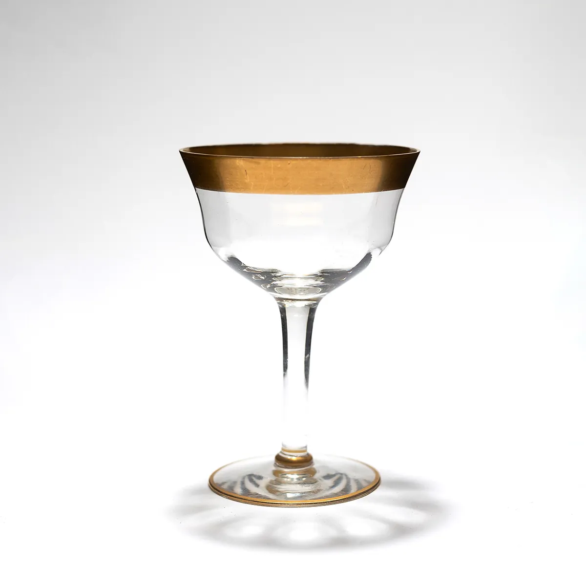 Single Vintage Chrystal Champagne Glass with Gold Rim - 4.5" x 3"