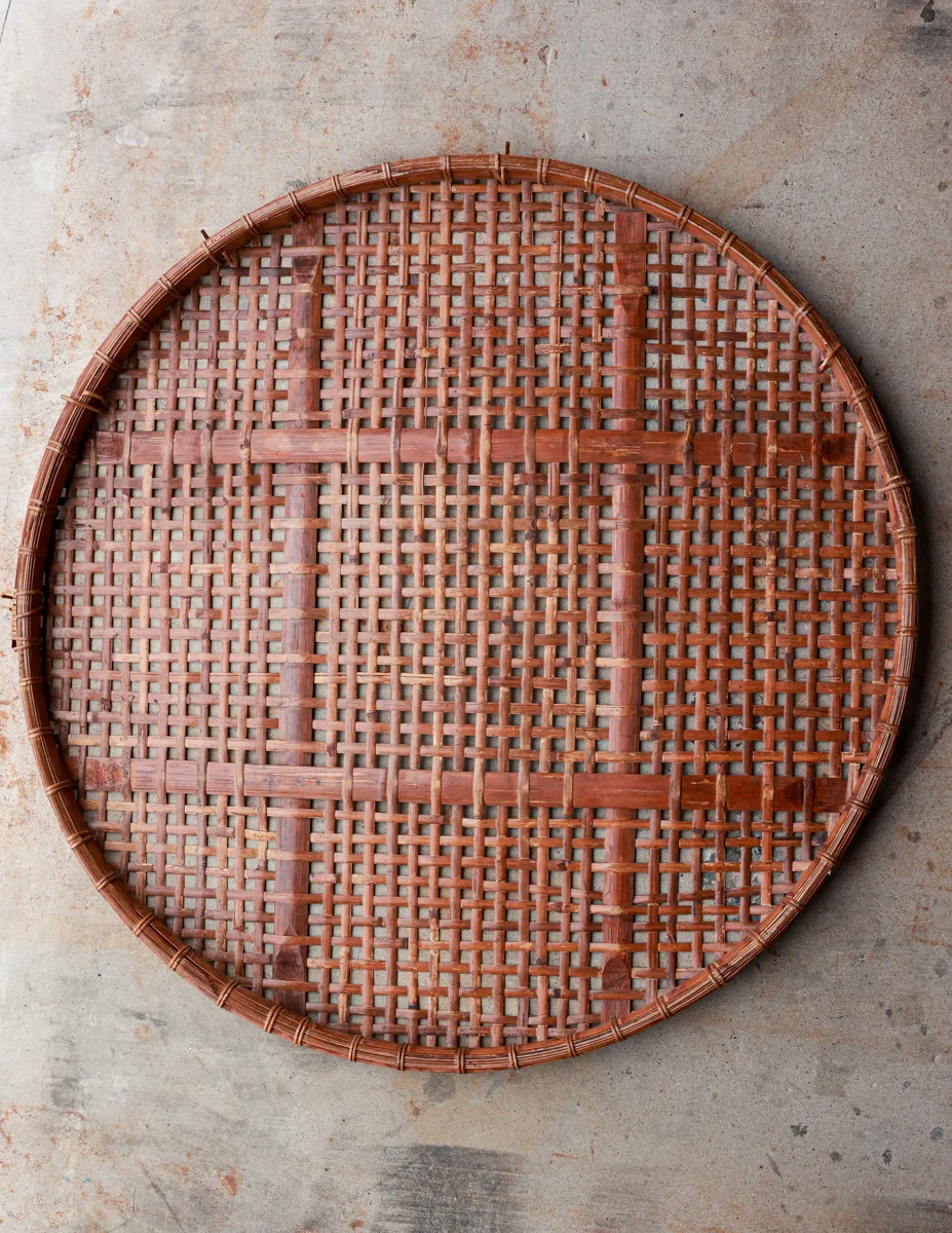 Vintage Extra Large Round Bamboo Winnowing Basket Handwoven Asian Drying basket
