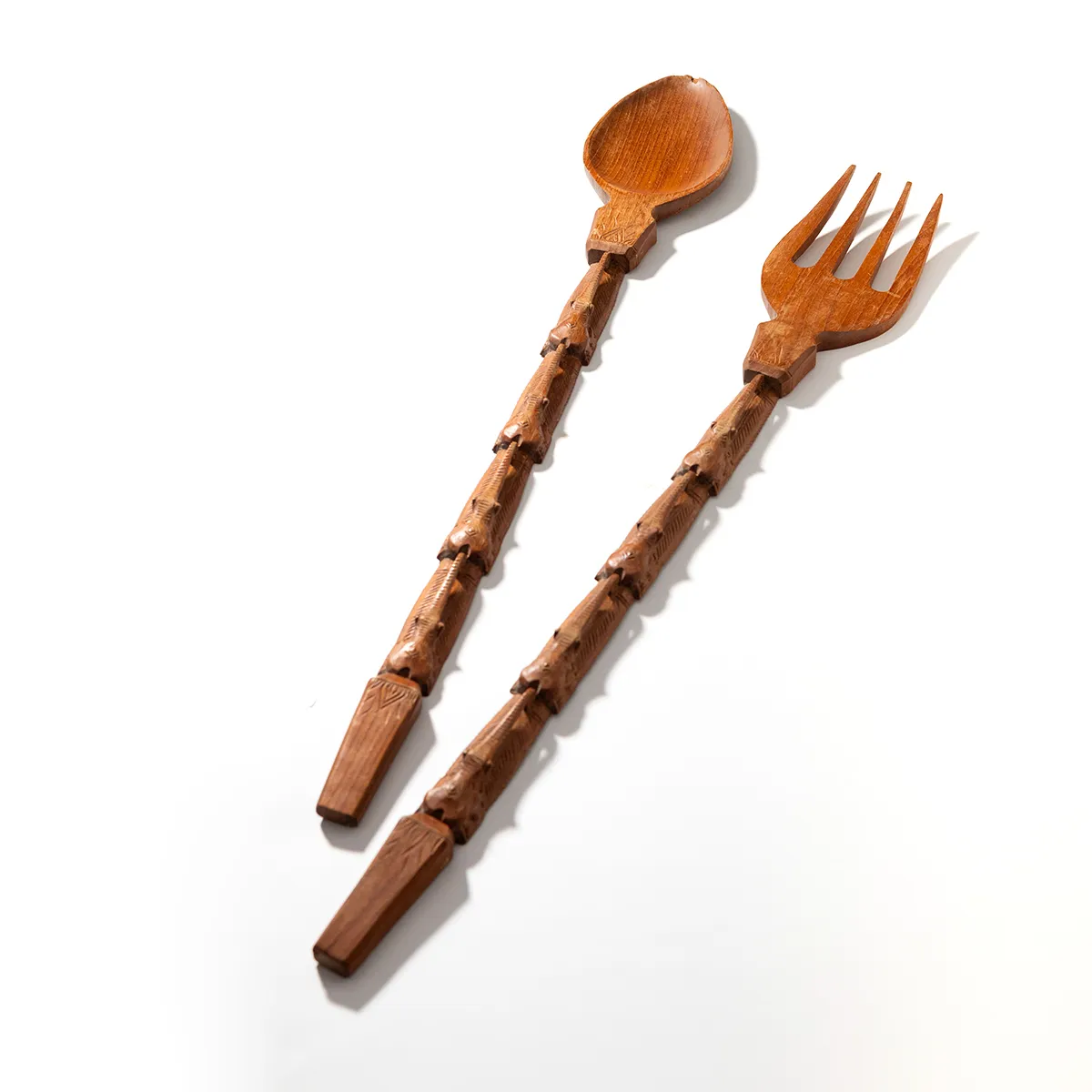 70s Wood Fork & Spoon Elephants Mid Century Modern Wall Art MCM