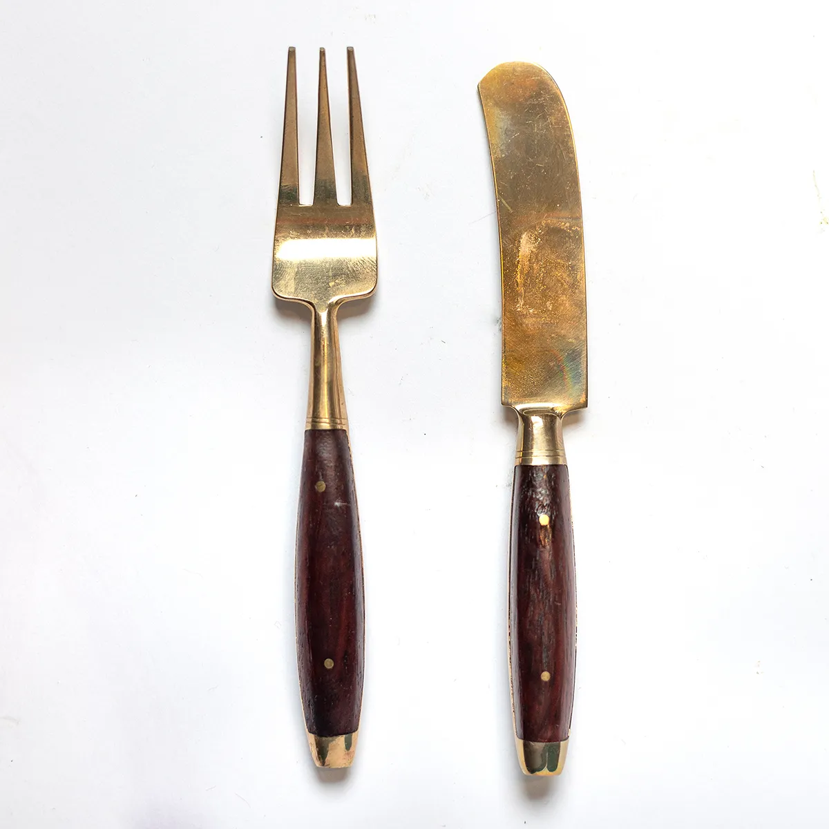 Mid Century MCM Thai Bronze and Teak Silverware Cheese service Fork and Spreader