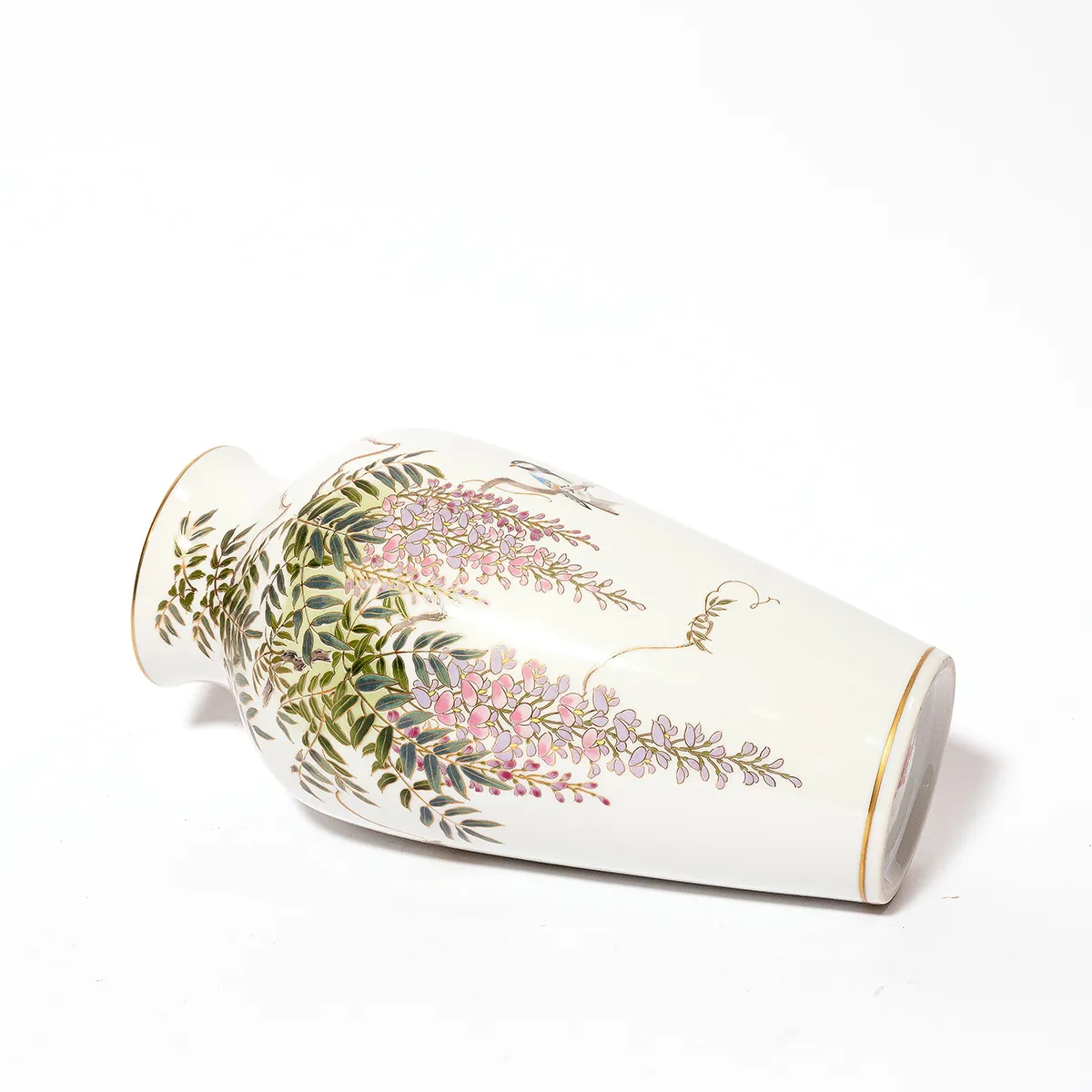 Shibata Japan Wisteria Flower Bird Vase Asian - 11.75" x 6"