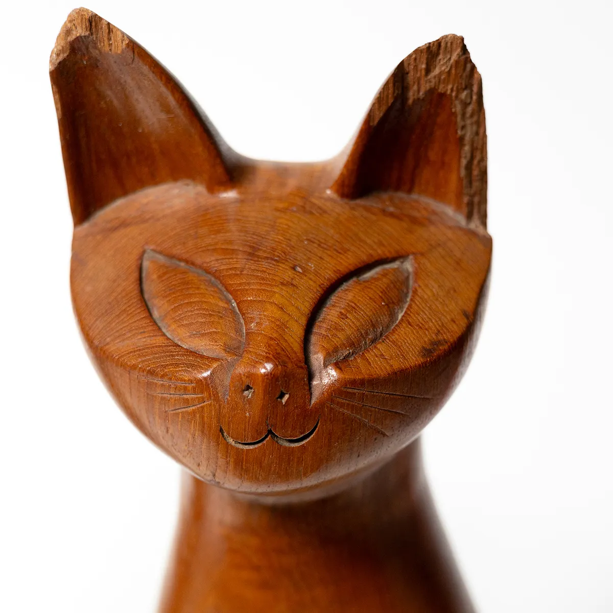 Pair of Hand Carved Solid Wood Siamese Cat Sculptures Mid Century Modern MCM