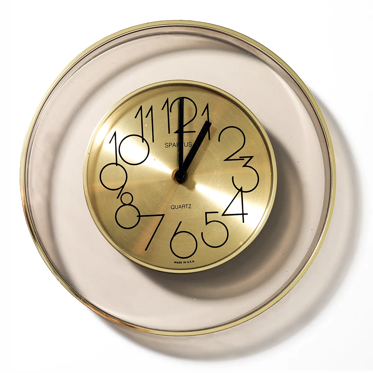 Modernist Era Smoked Lucite Spartus Round Wall Clock