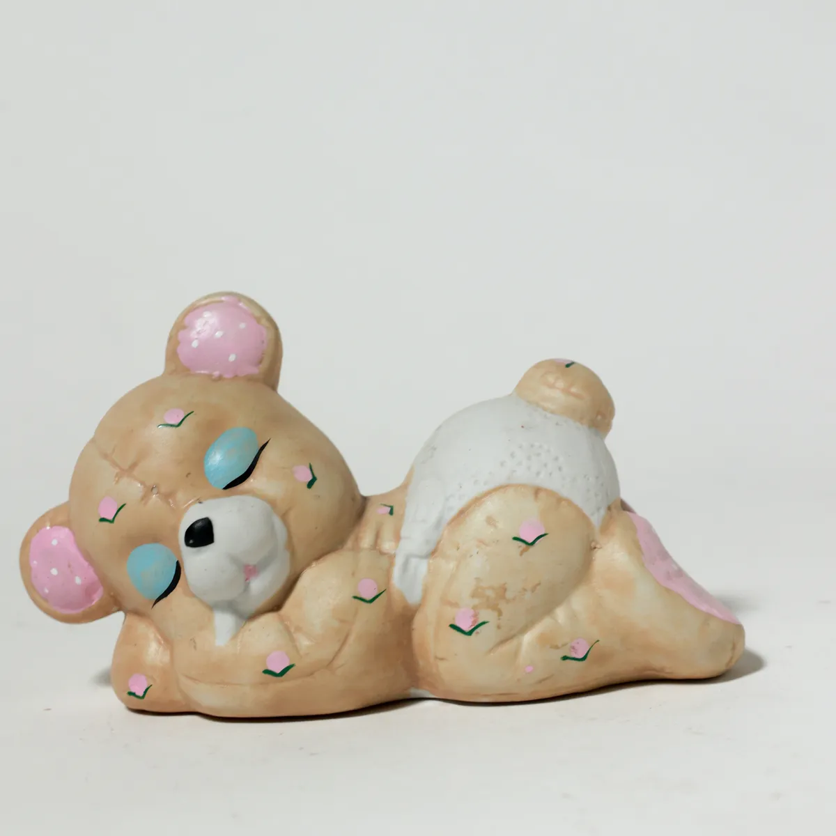 Vintage Pastel Ceramic Teddy Bear Nursery Figurine