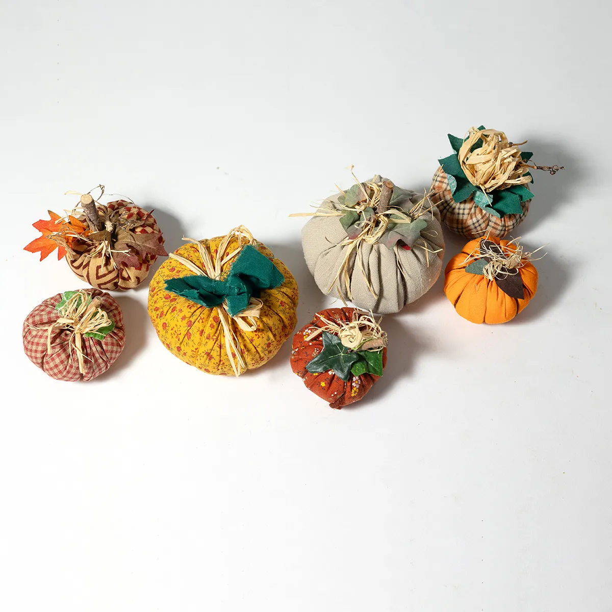 Bag of Fabric Fall Colors Pumpkins hand made THANKSGIVING DECORATION 2 Large and 5 Small