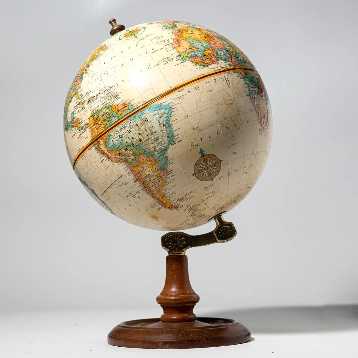 Beige Desk Globe with Wood and Gold stand