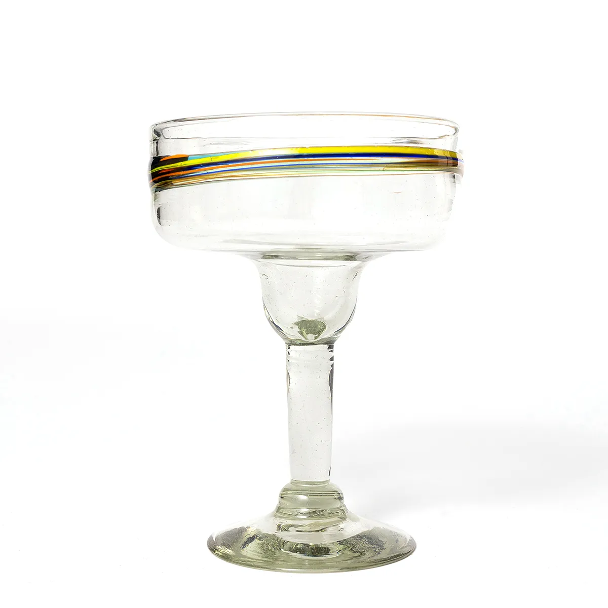 Vintage Heavy Mexican Art Margarita Glass Gold, Blue, Orange Swirl - 6.5" x 5"