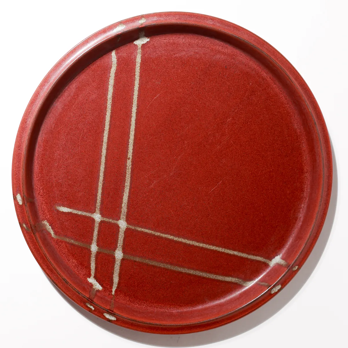 Red Studio Pottery Geometric Decorative Ceramic Plate
