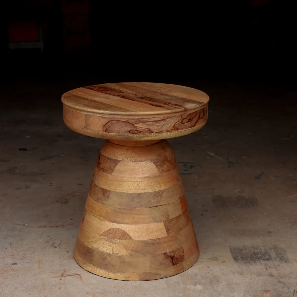 rustic mango wood pedestal stool natural grain, End Table, Pair