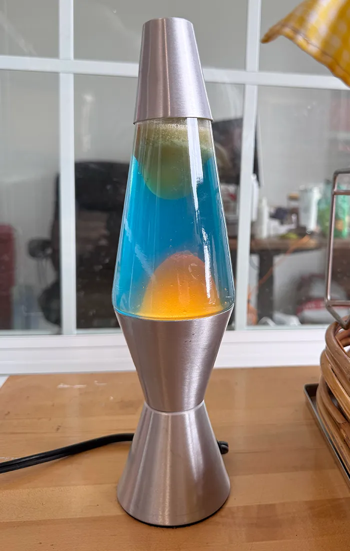 Lava Lamp with Blue Water and Silver Base and Top