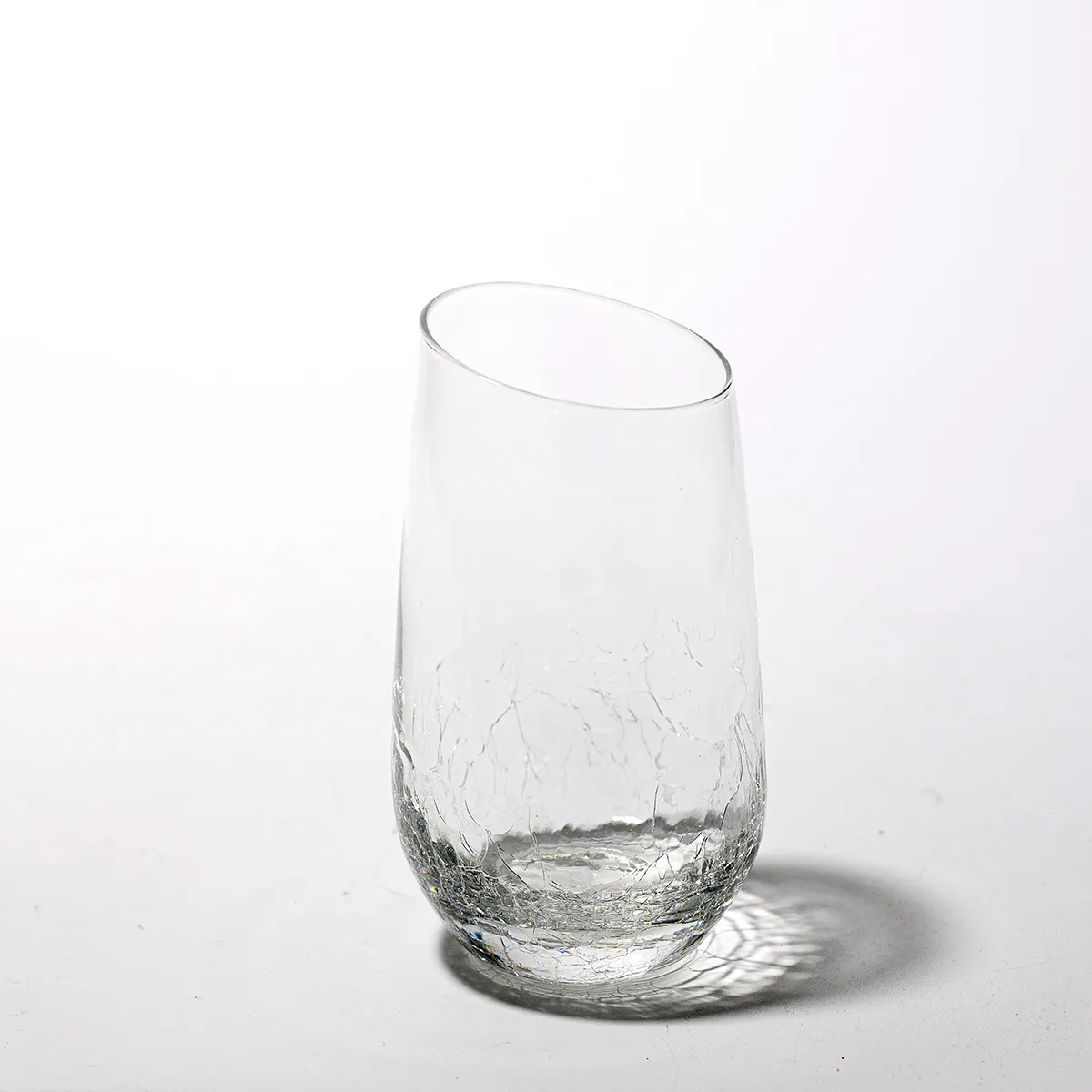 Pier 1 Crackle Angled Rim Tall Tumbler Glass Biased Rim