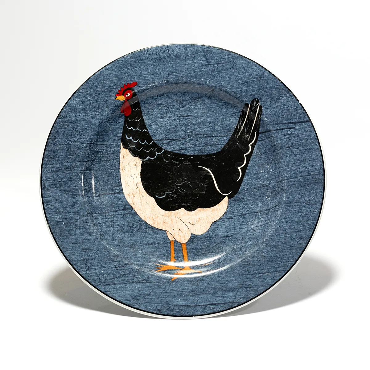 Brandon House Salad Plate  WARREN KIMBLE Black and White Rooster 8" Blue - 8.25"