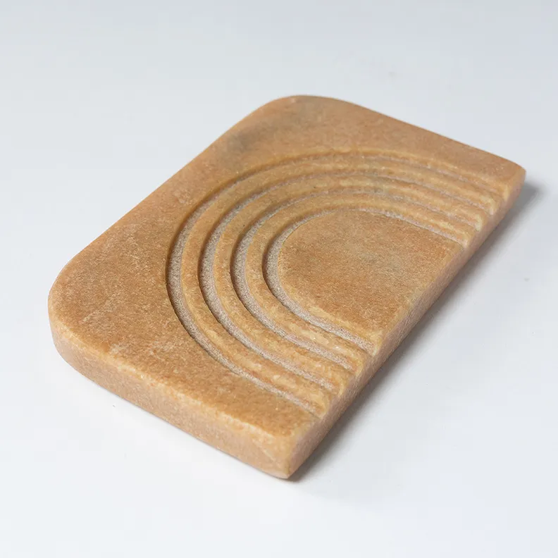 Taupe Colored Marble Soap Dish with Rainbow shaped etching - 5.5" x 3.5"