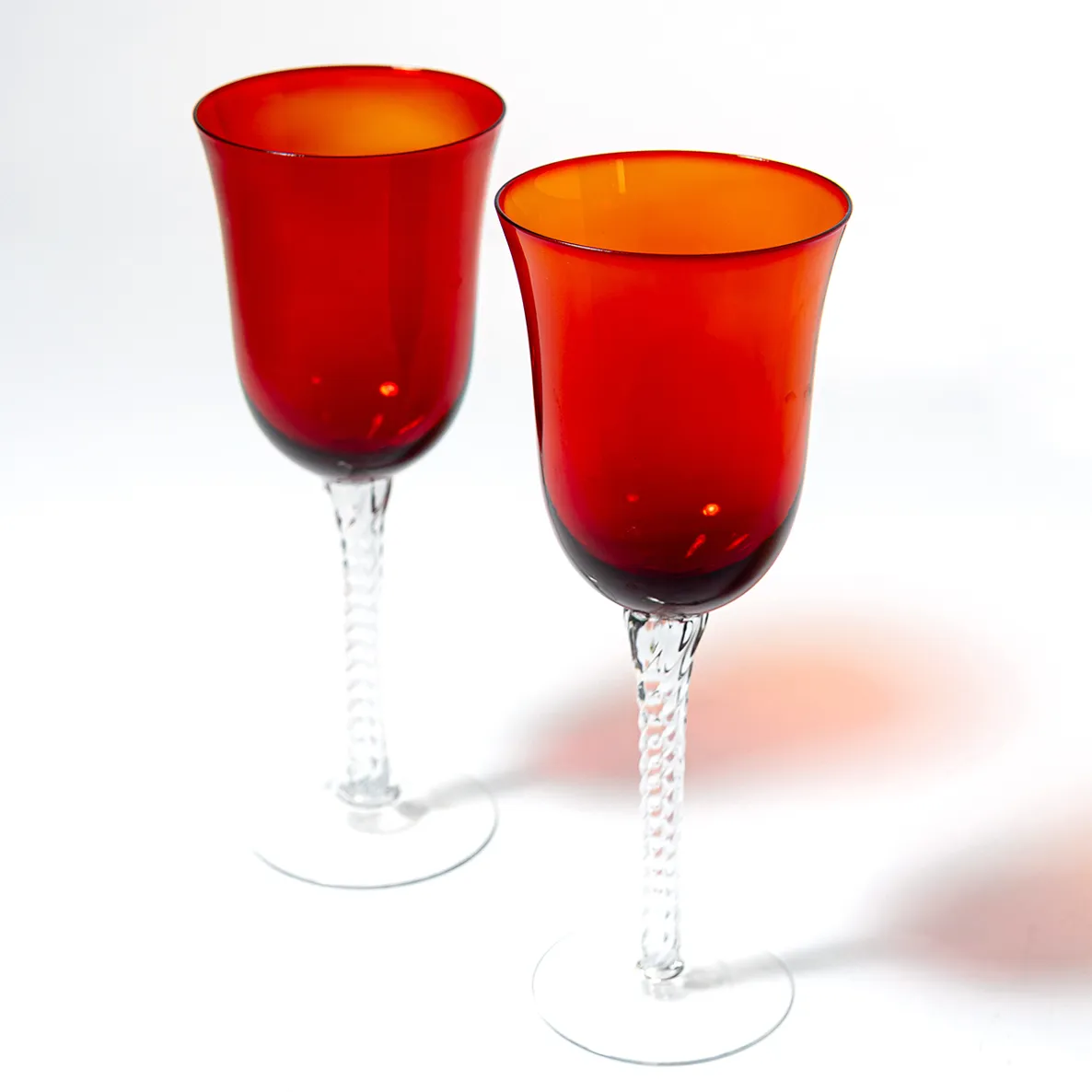 Vintage Amberina Ruby Wine GobletsClear Twist stems - 8.5" x 3.25"