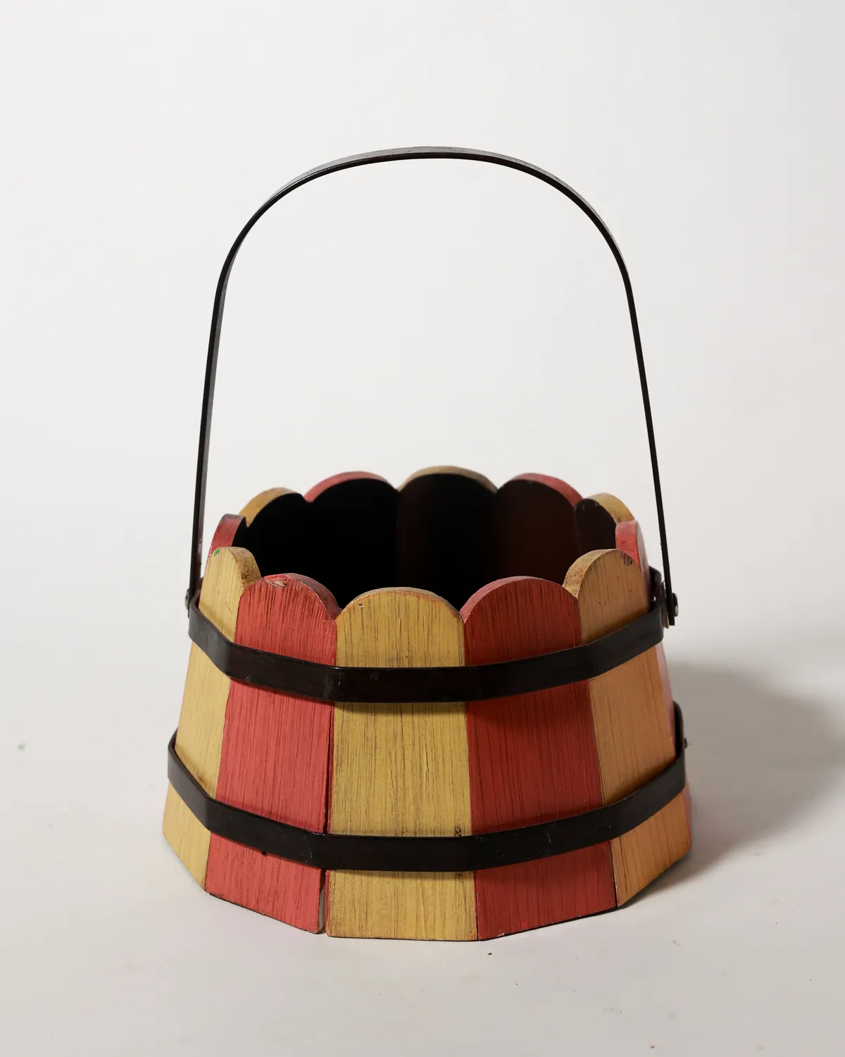 Painted Folk Art Wood Stave Barrel Bucket Red Yellow