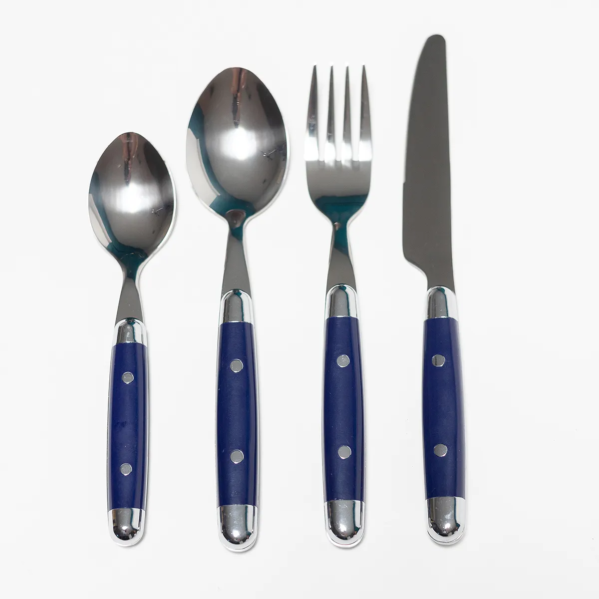 Blue Riveted Handle Red Barrel Studio Mabrey Stainless Steel Flatware Set 