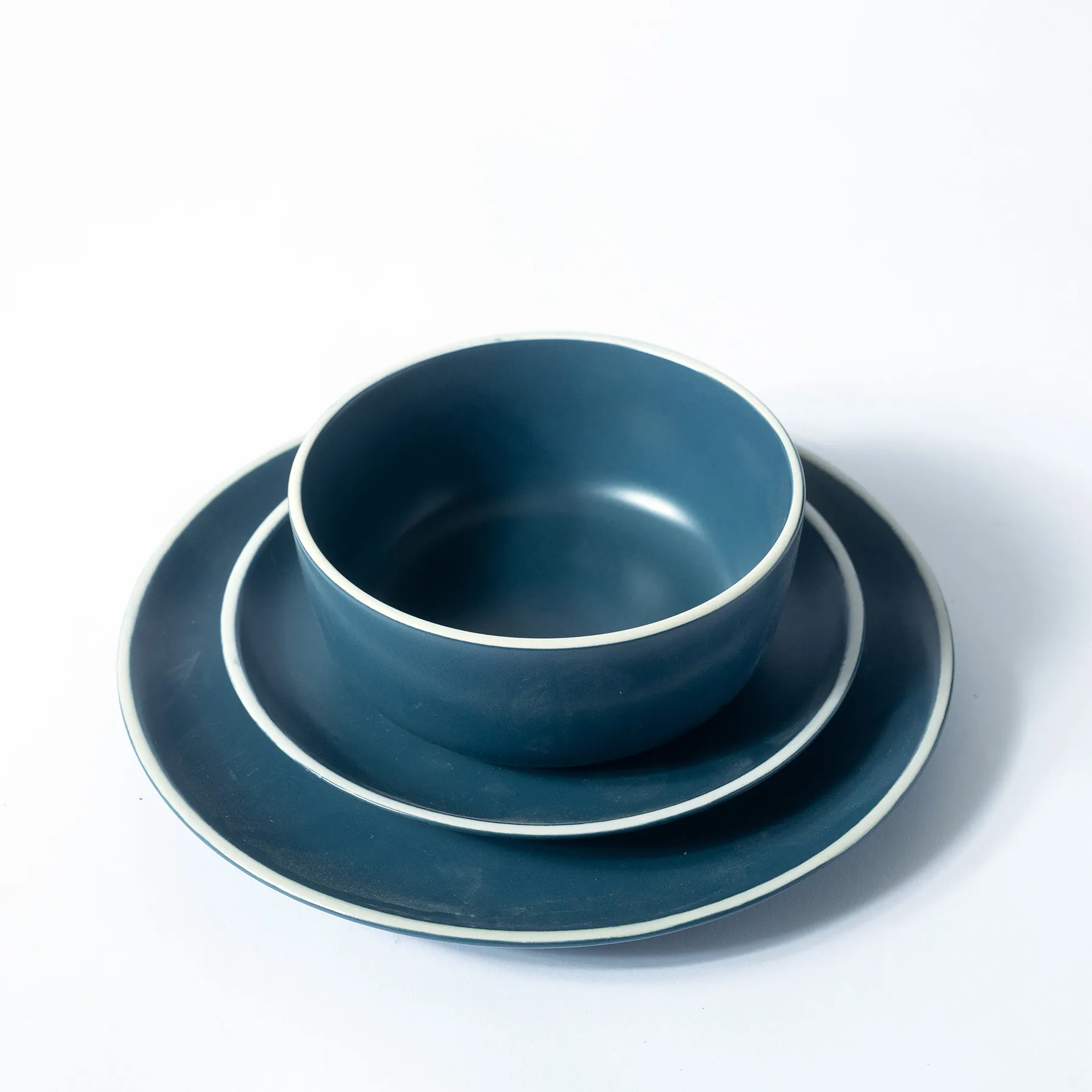 Smoky Blue with White Edge Dinnerware set Bowl - 6" x 2.75"