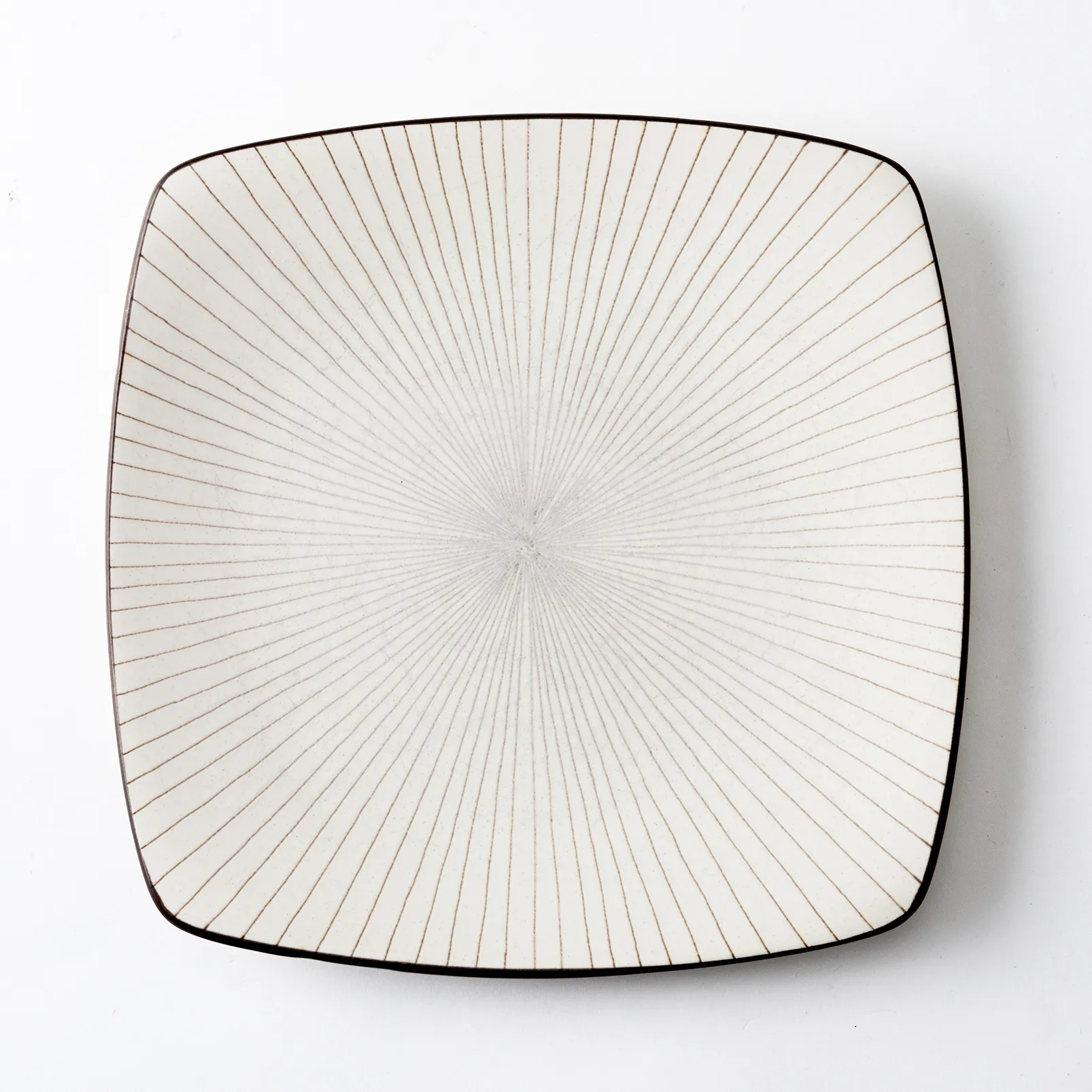 Square Cream Stoneware Plates with lines   size: 8" x 1"