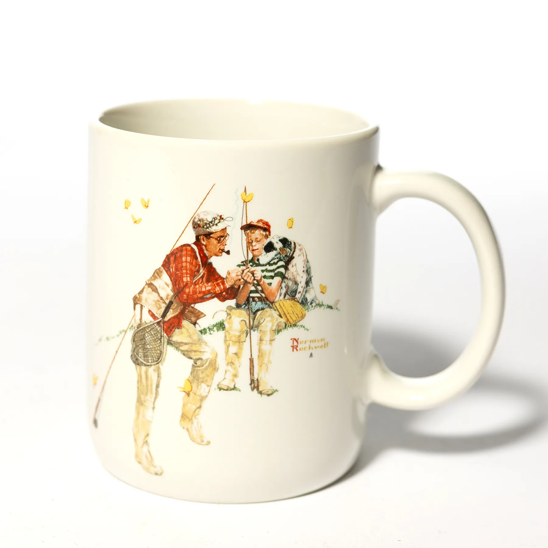 1987 Museum Collection "Trout Dinner" Norman Rockwell Coffee Mug Cup, White Single - 3.75" x 3.25"