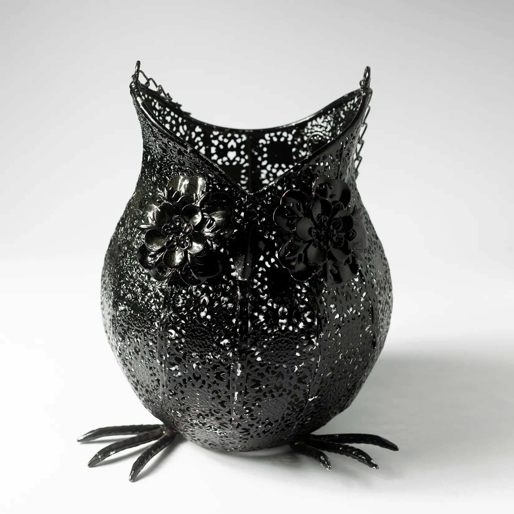 Halloween Owl with black flower eyes and a chain to hang from - 9" x 7"