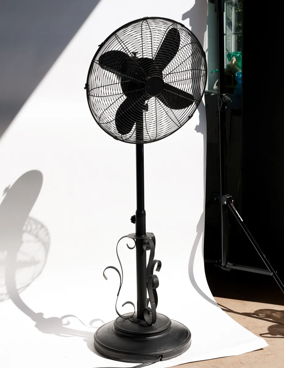 Breeze Black outdoor pedestal fan Wrought Iron decorative Detail