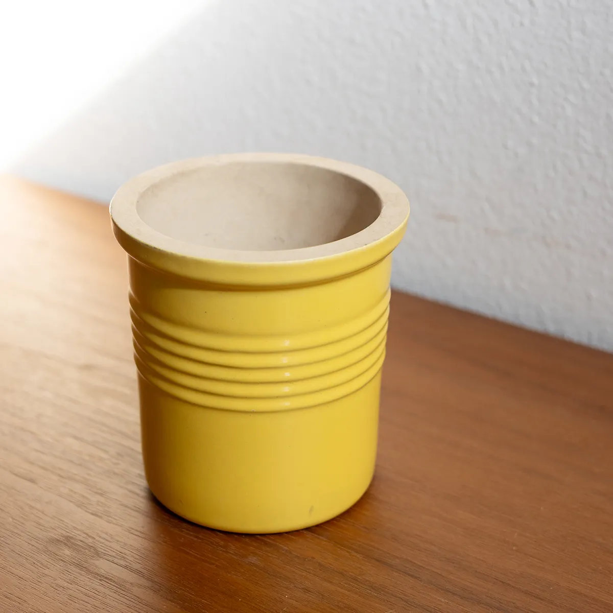Bright Yellow Ceramic Planter with ribbing around the middle Houseplant House Plant