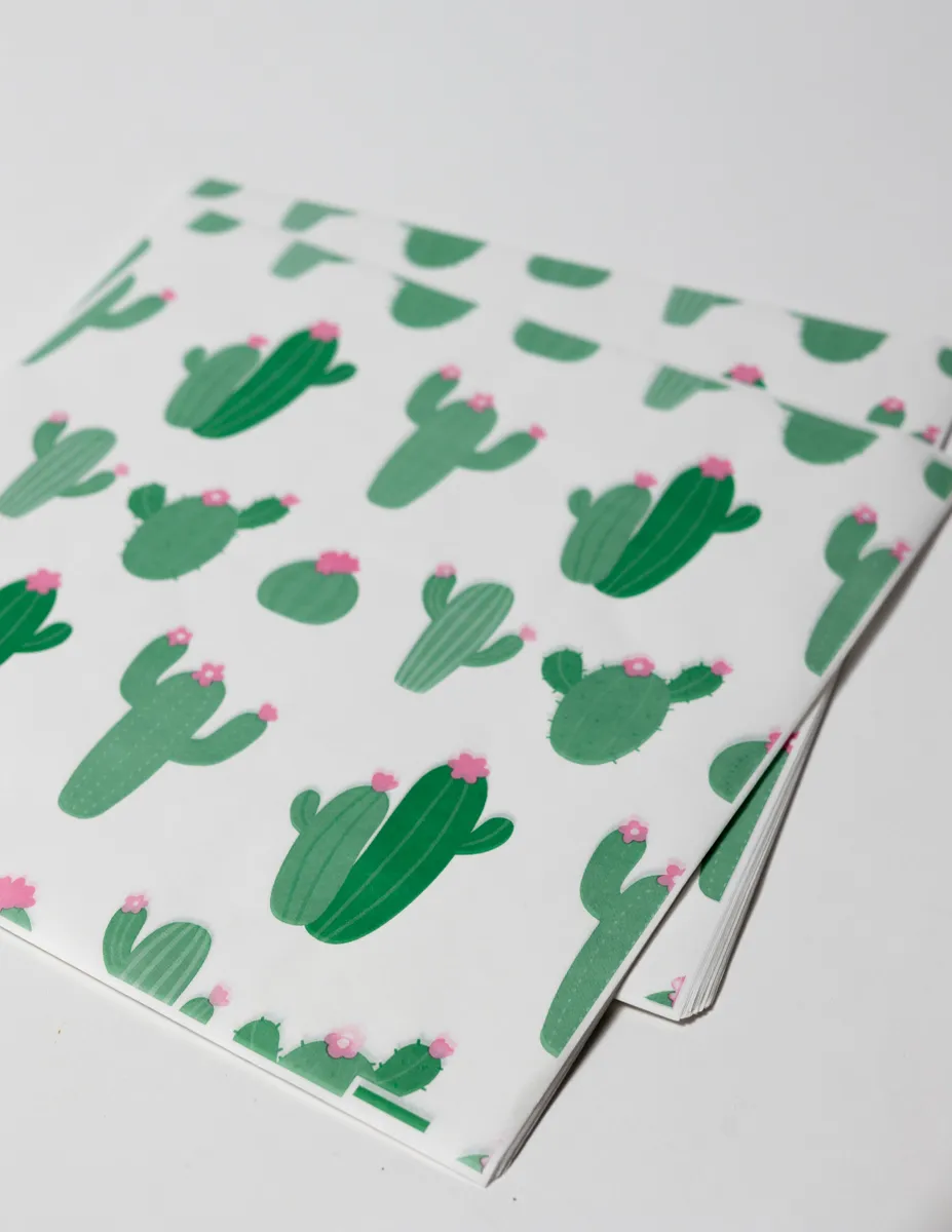 Pink and Green Cactus Basket Liner for Fast Food many - Disposable