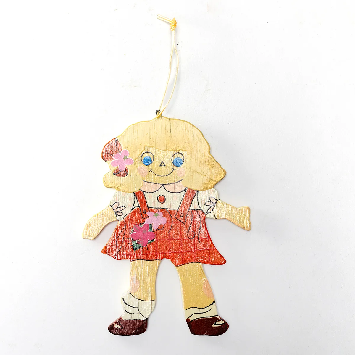 Vintage Raggedy Ann Christmas Ornament Wood Flat Republic Of China 1955