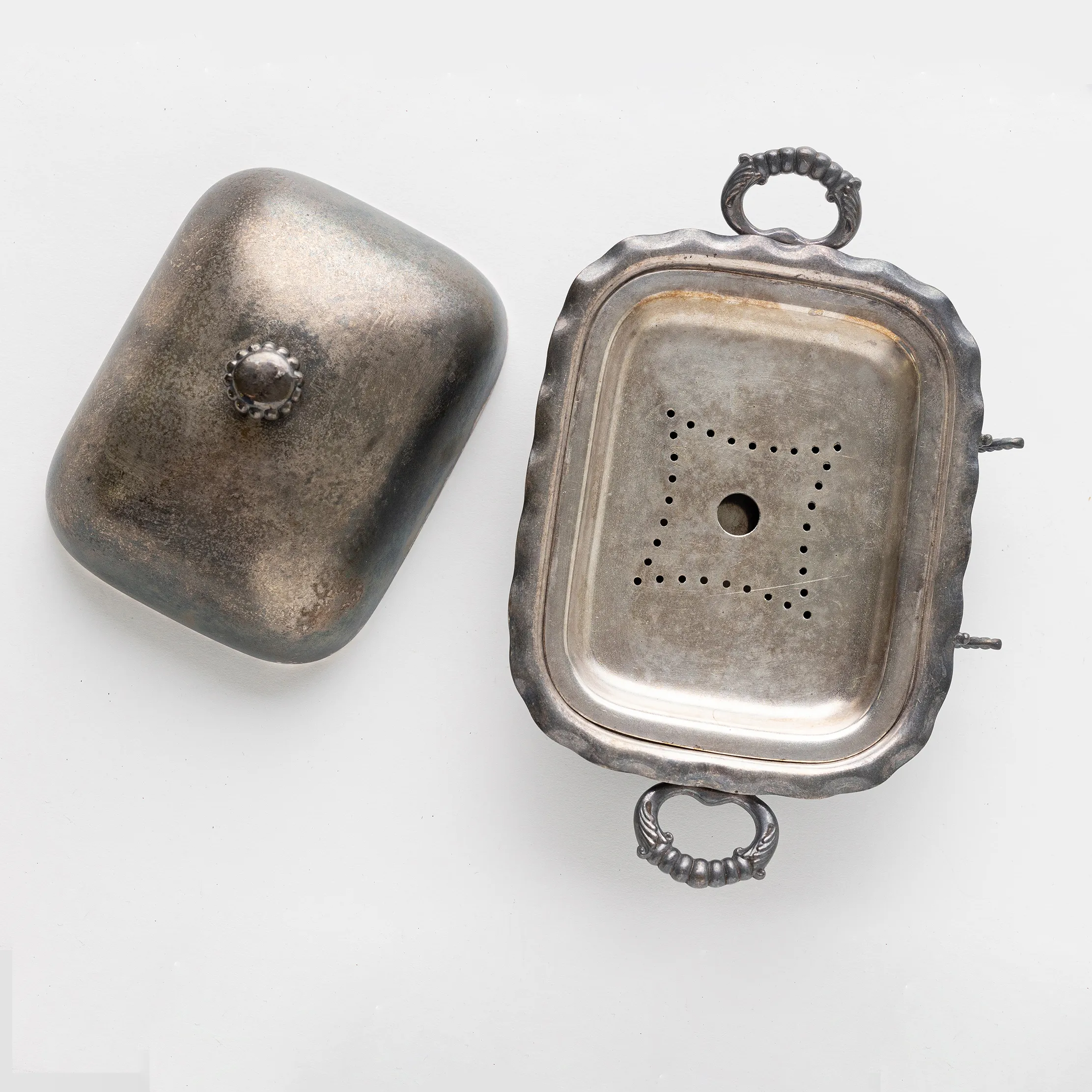 Silver Antique Butter Dish - 4" x 9"