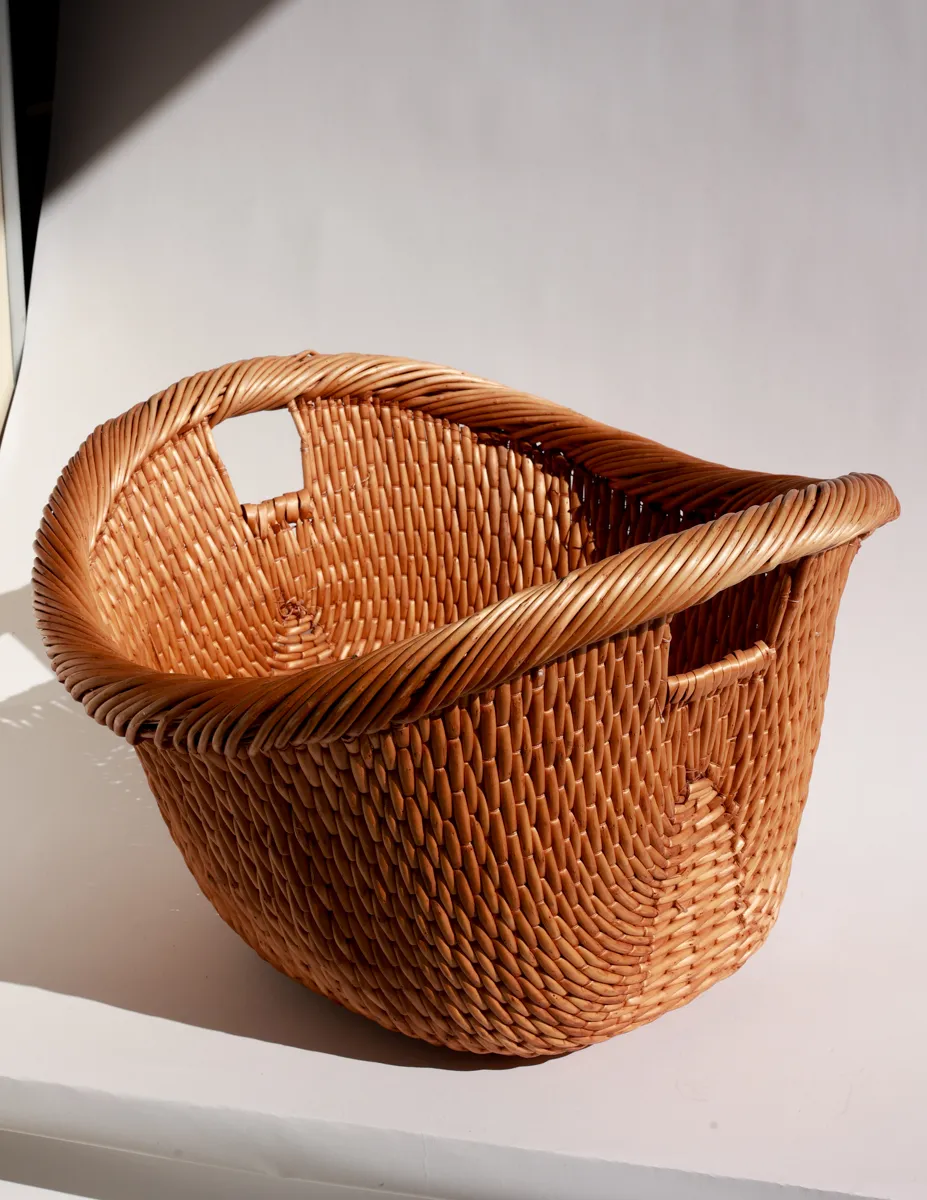 Large Oval Vintage French Wicker Woven Basket Rattan Blankets