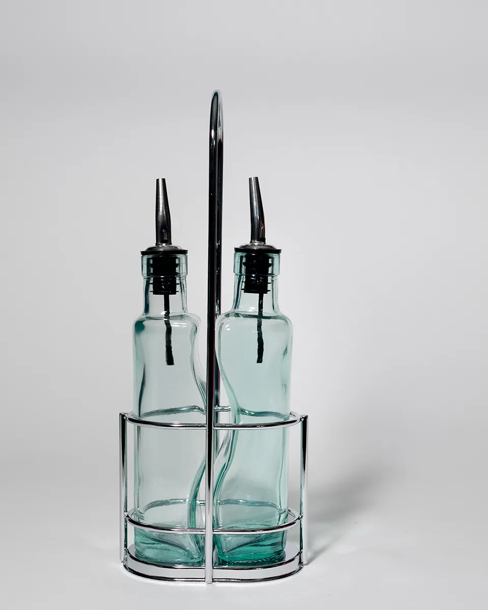 Vinegar and Oil Bottled in a Caddie