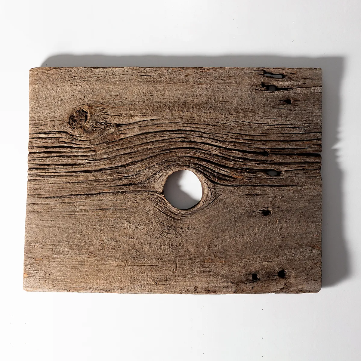 Riser Weathered, Rustic Solid Wood with empty voided Knot hole near the center. 