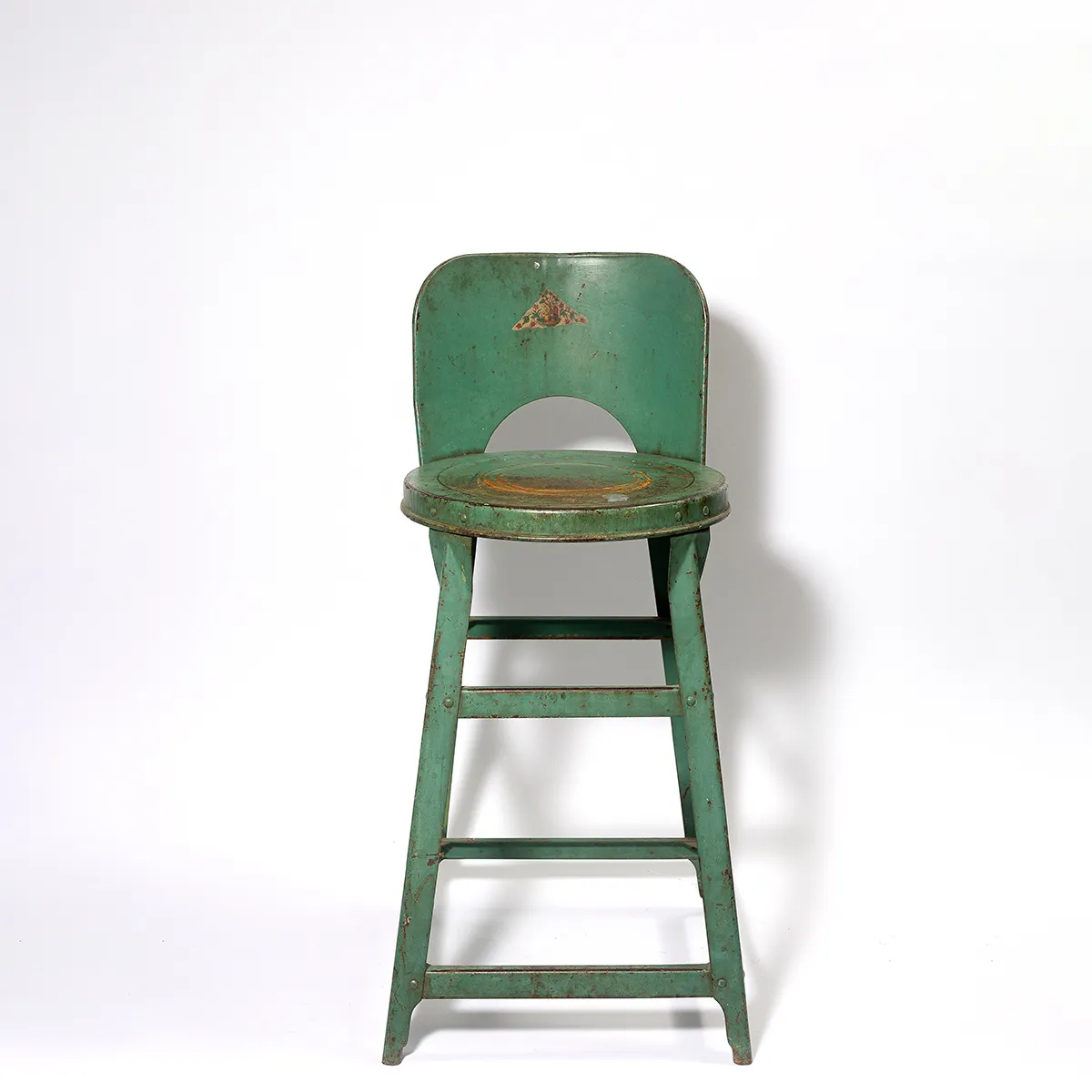 Vintage Steel Childs High Chair. Patina, Teal, Turquoise, Blue. Plant Stand - 28.5" x 12" 