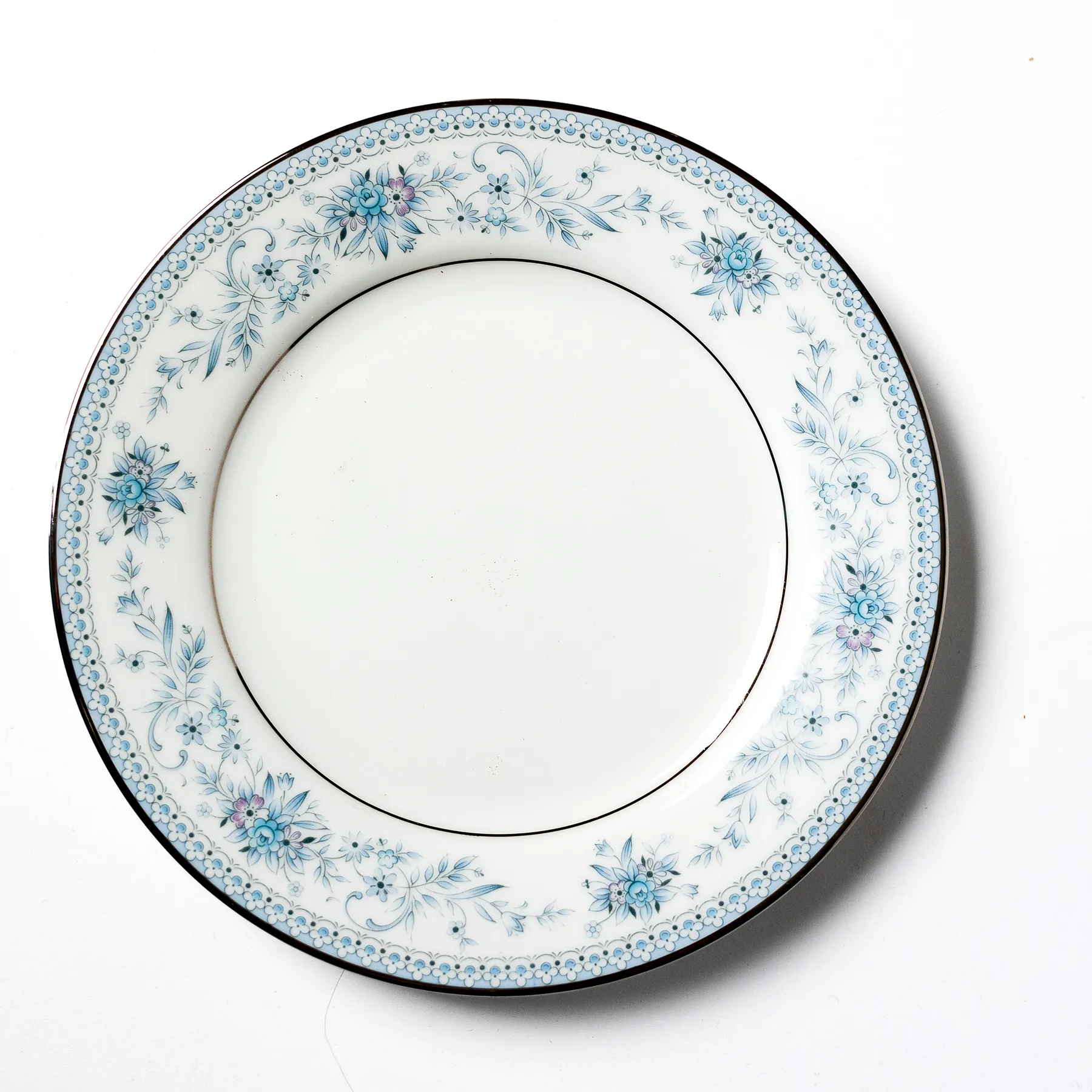 Noritake Plate Contemporary Blue Hill Pattern Blue flowers with Silver painted Rim Salad Plate - 8.25"