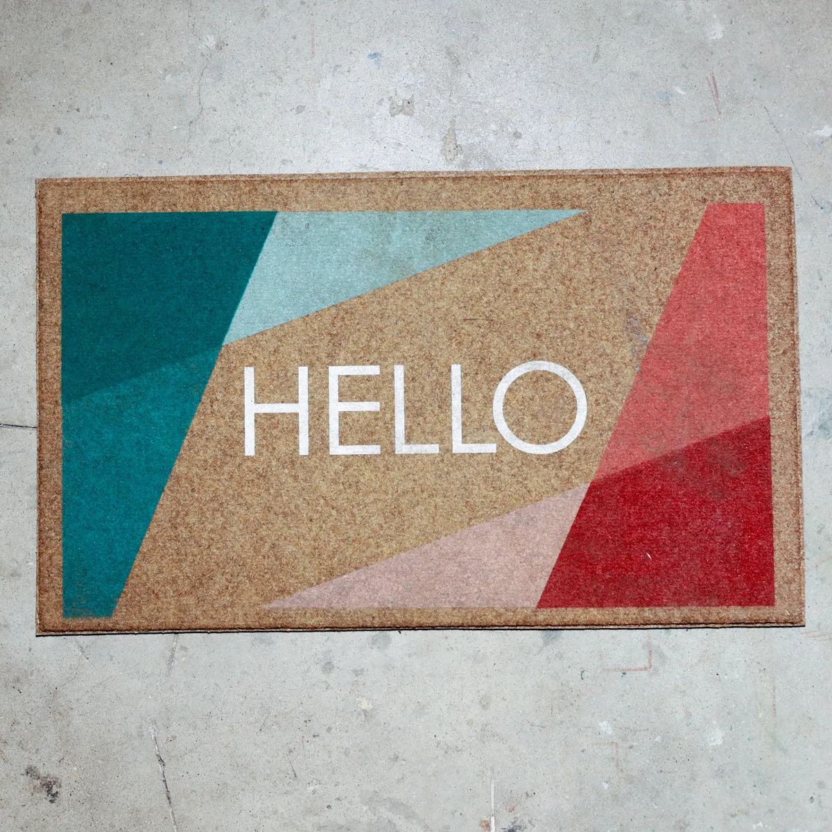 Modern Geometric Color Block Coir Hello Doormat Welcome Mat, Rug