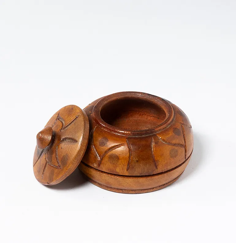 Hand Carved Wooden Bowl with lid - 1.75" x 3"