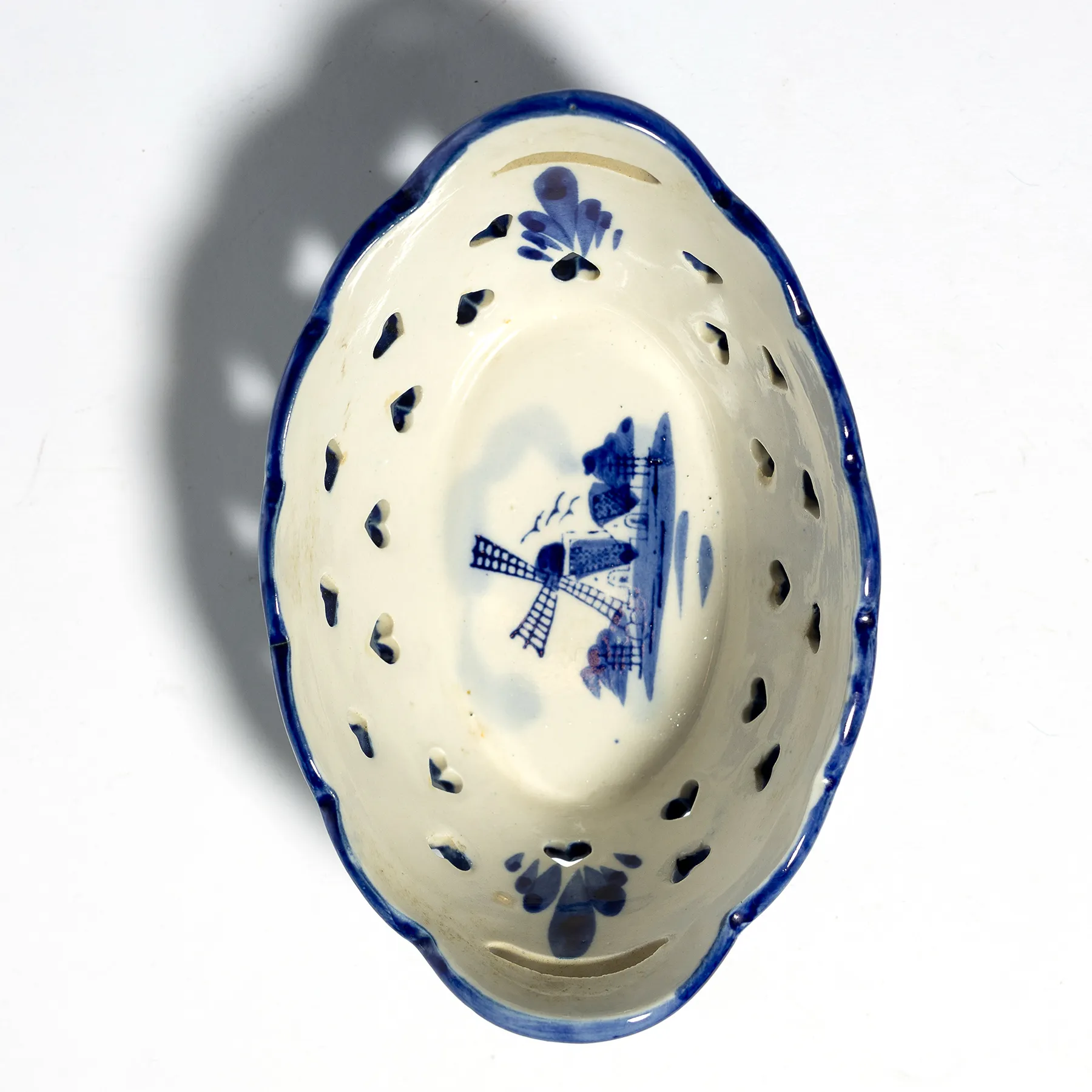 Blue China Trinket Bowl Decor Windmill Drawing - 6" x 2.25"