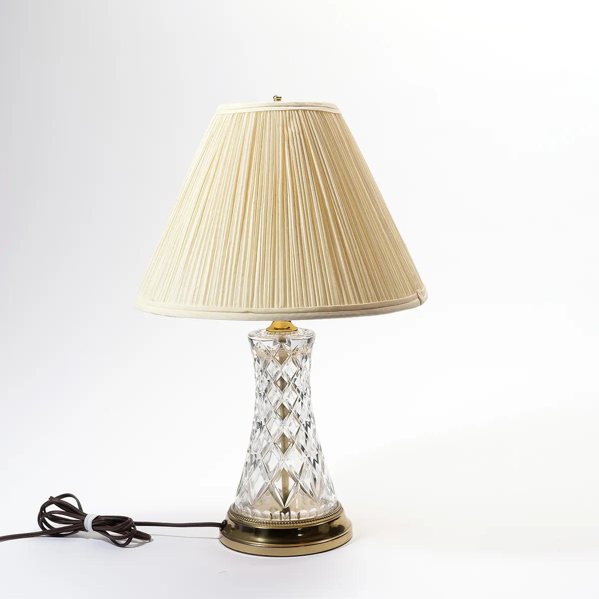 Lamp Etched Glass Brass Base Cream Lamp Shade - 19.5" x13"