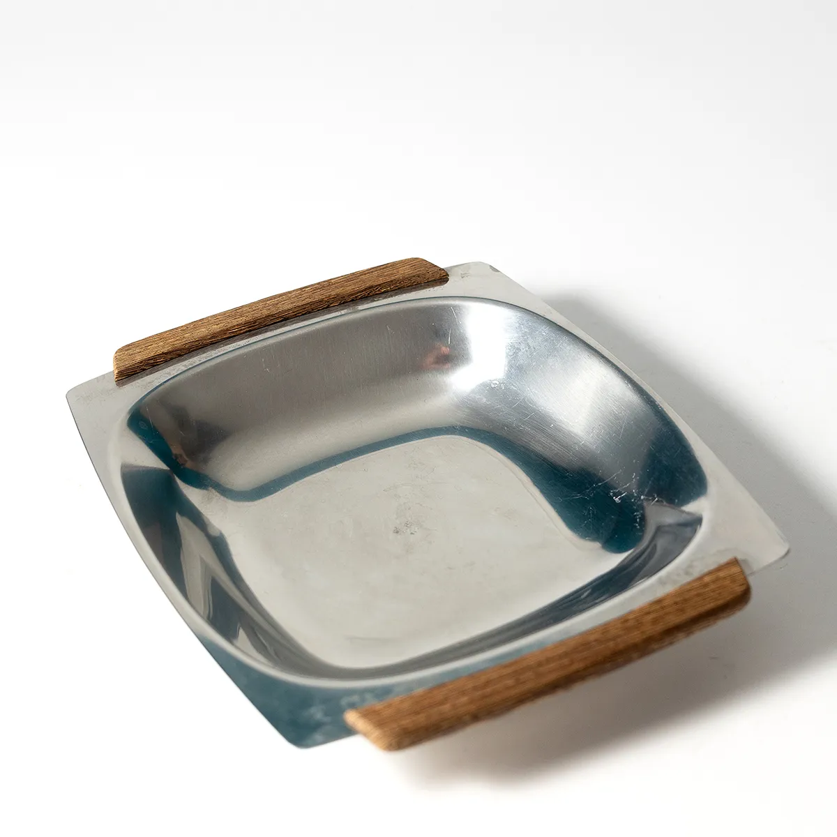 Selandia Stainless Steel Bowl MCM Dish Tray Wood Handles Denmark Minimalist Vtg
