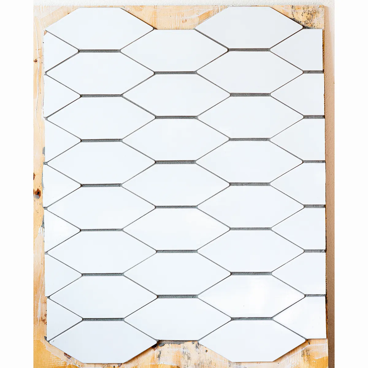 Large White Diamond Tile Surface Gray Grout, Tabletop Photography Surface