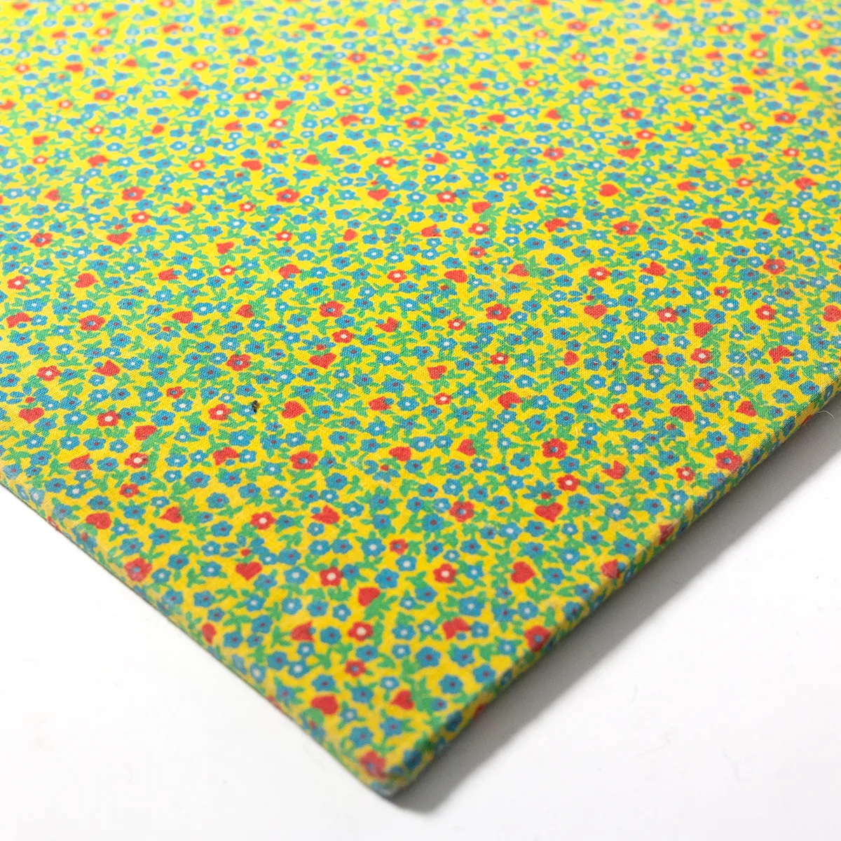 Vintage Fabric Yellow background Blue, Red, Flower with Green leaves