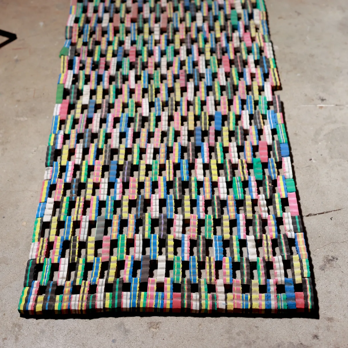 Handwoven Multicolor Striped Plastic Flat Weave Rug, Extra Long, X Long