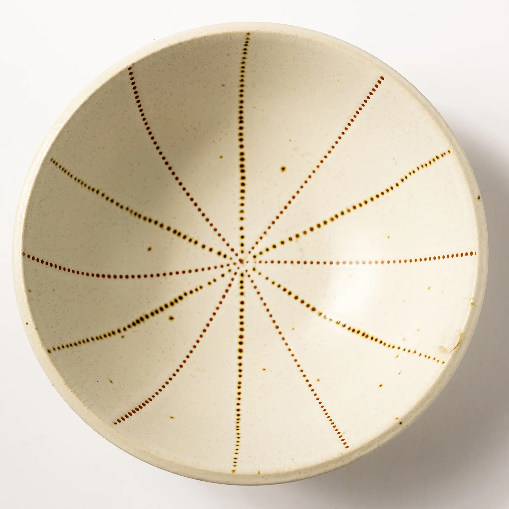 Large Stoneware Cream Bowls with Dotted Brown Lines Criss Crossing The Center - 2.5" x 7"