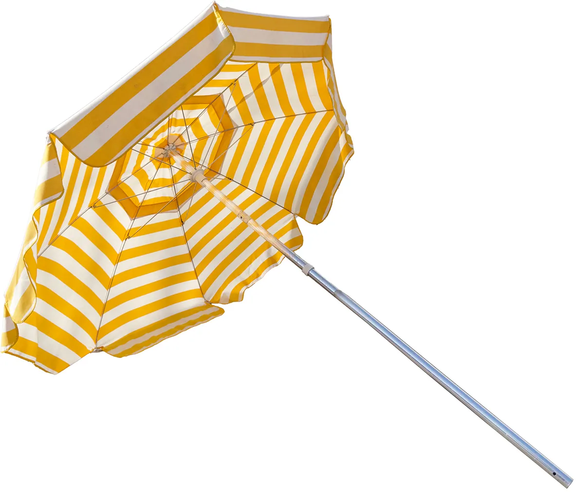 Yellow and White Striped Beach Umbrella