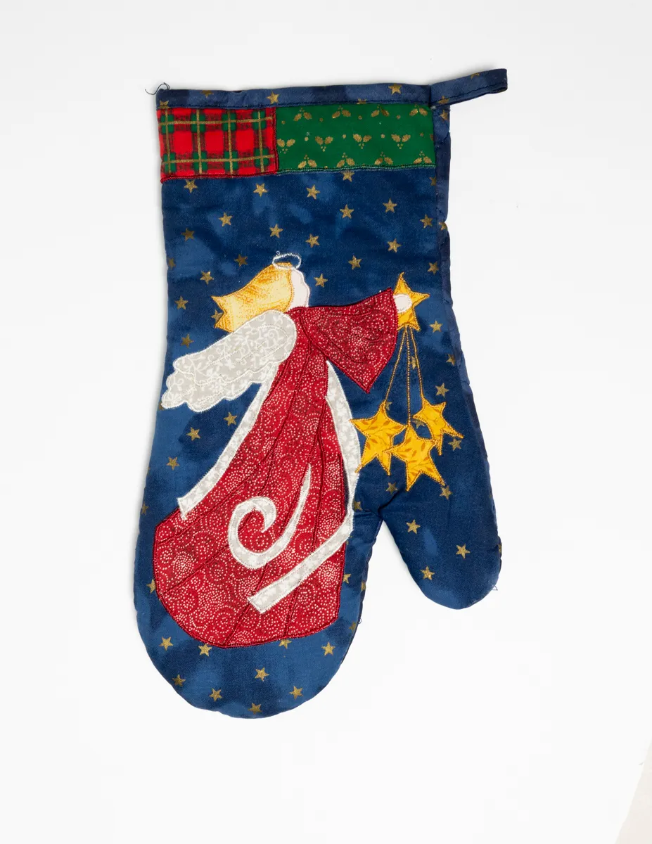 Blue Oven Pit with Gold Starts and an Angel with Gold Start. Holidays Christmas