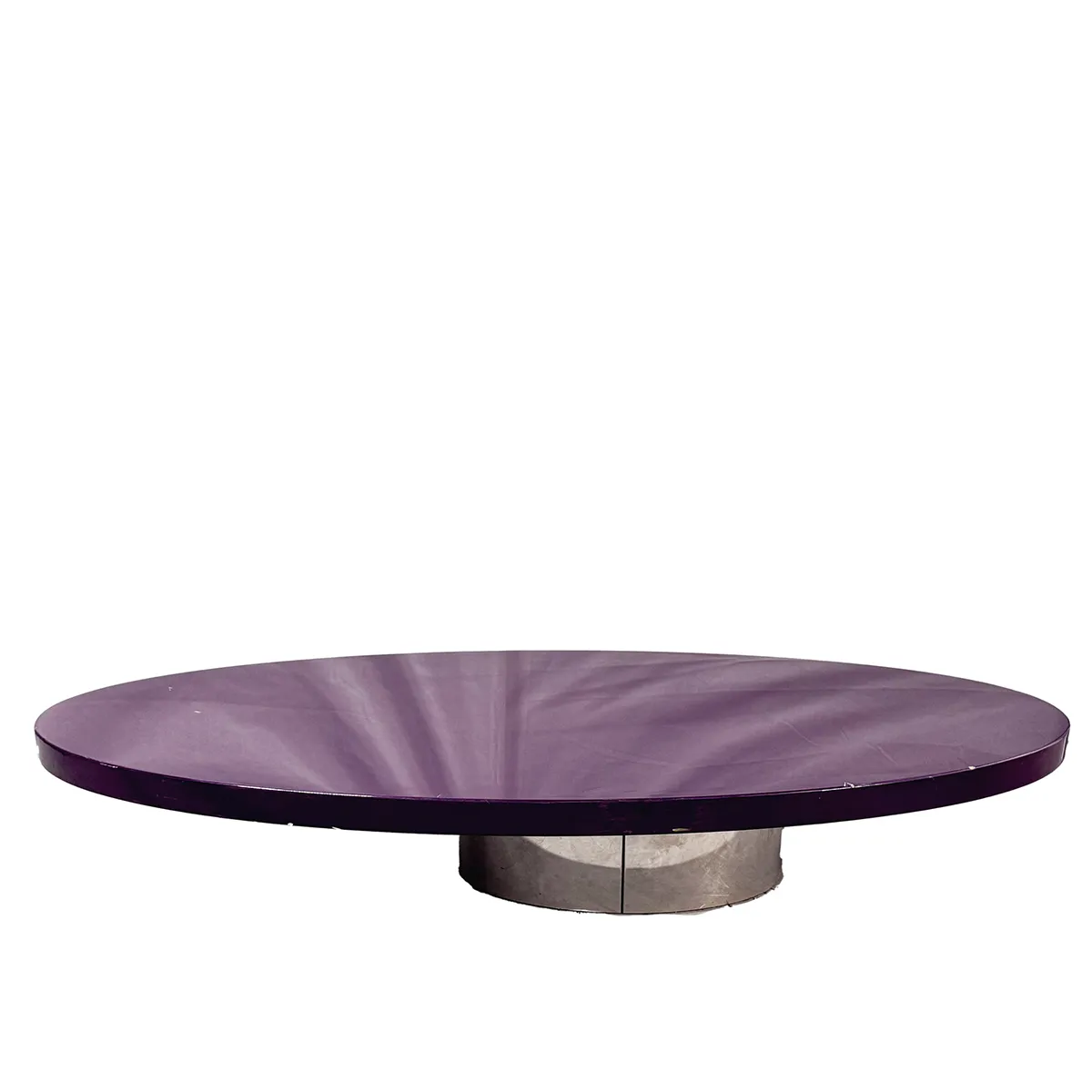 Coffee Table by Rodolfo Dordoni, Asymmetrical Design, Oval Glossy Purple Lacquered Top and a Chromed Metal Base