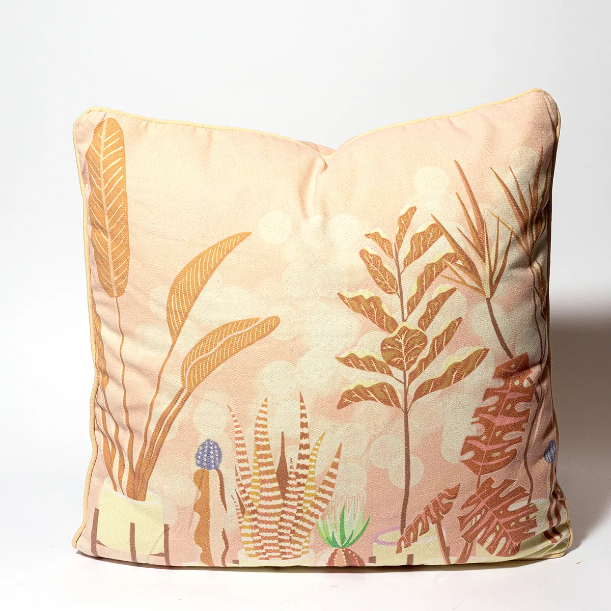 Muted Pink with muted green, blue and beige cactus theme house plants desert theme pair - 16"