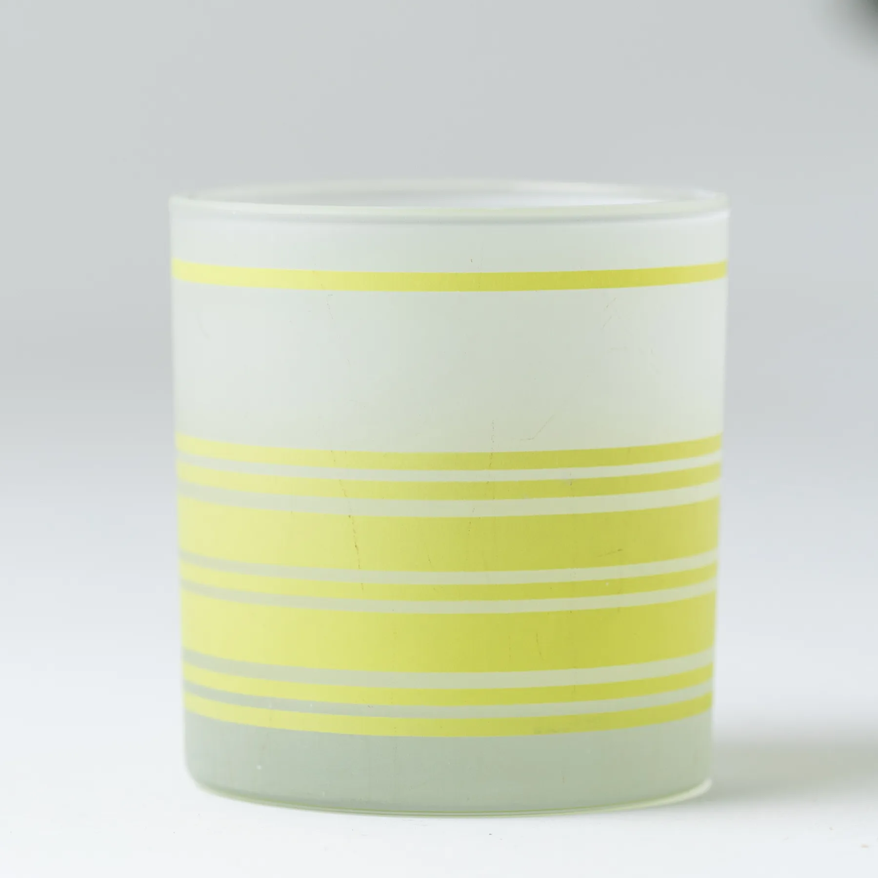 Vintage MidCentury Frosted Retro Yellow Striped Juice Glass - 3.25" x 3.5"