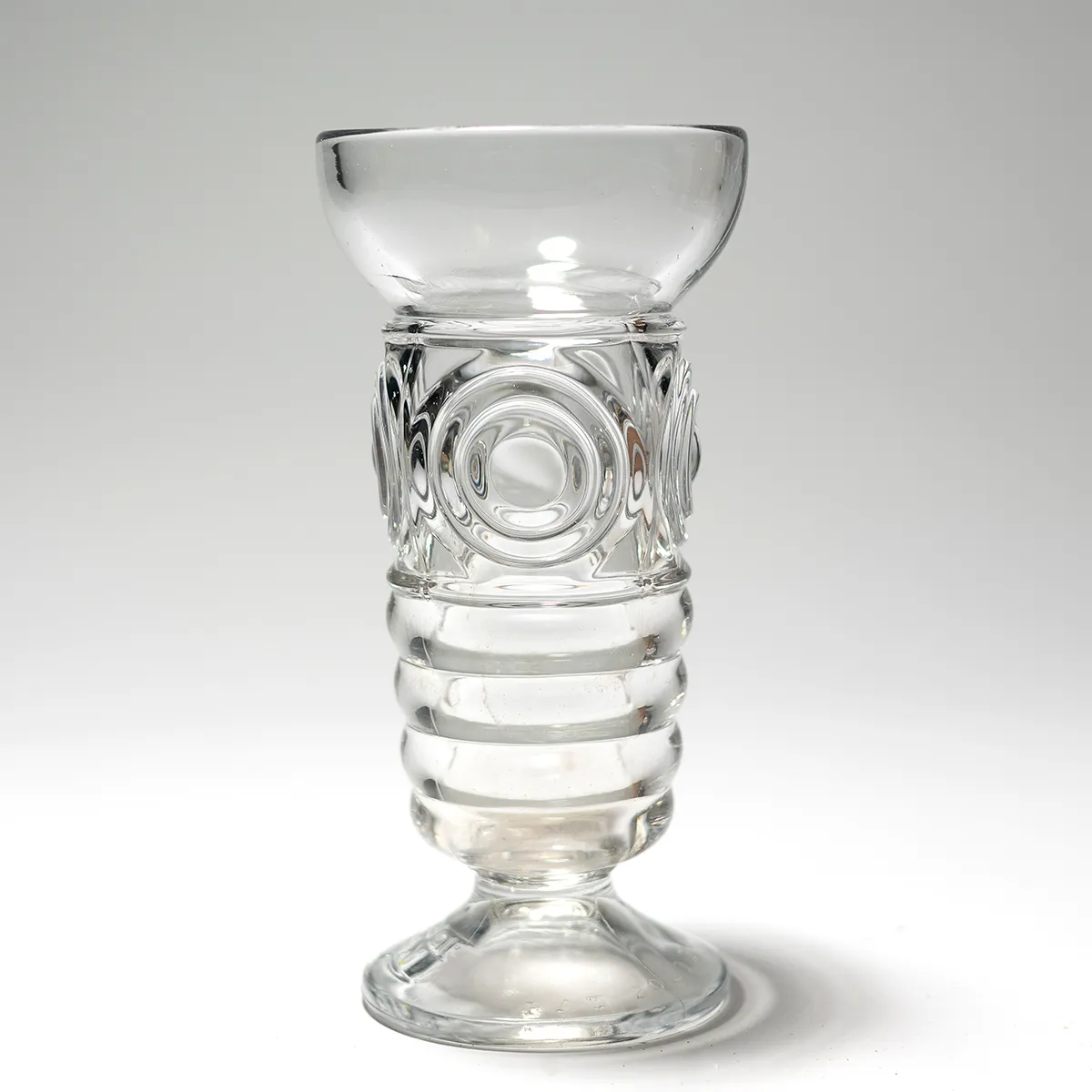 1930’s Mondae Siren Ice Cream/Soda Fountain Pedestal Clear-Glass with round and ribbed pressed glass detail tiki