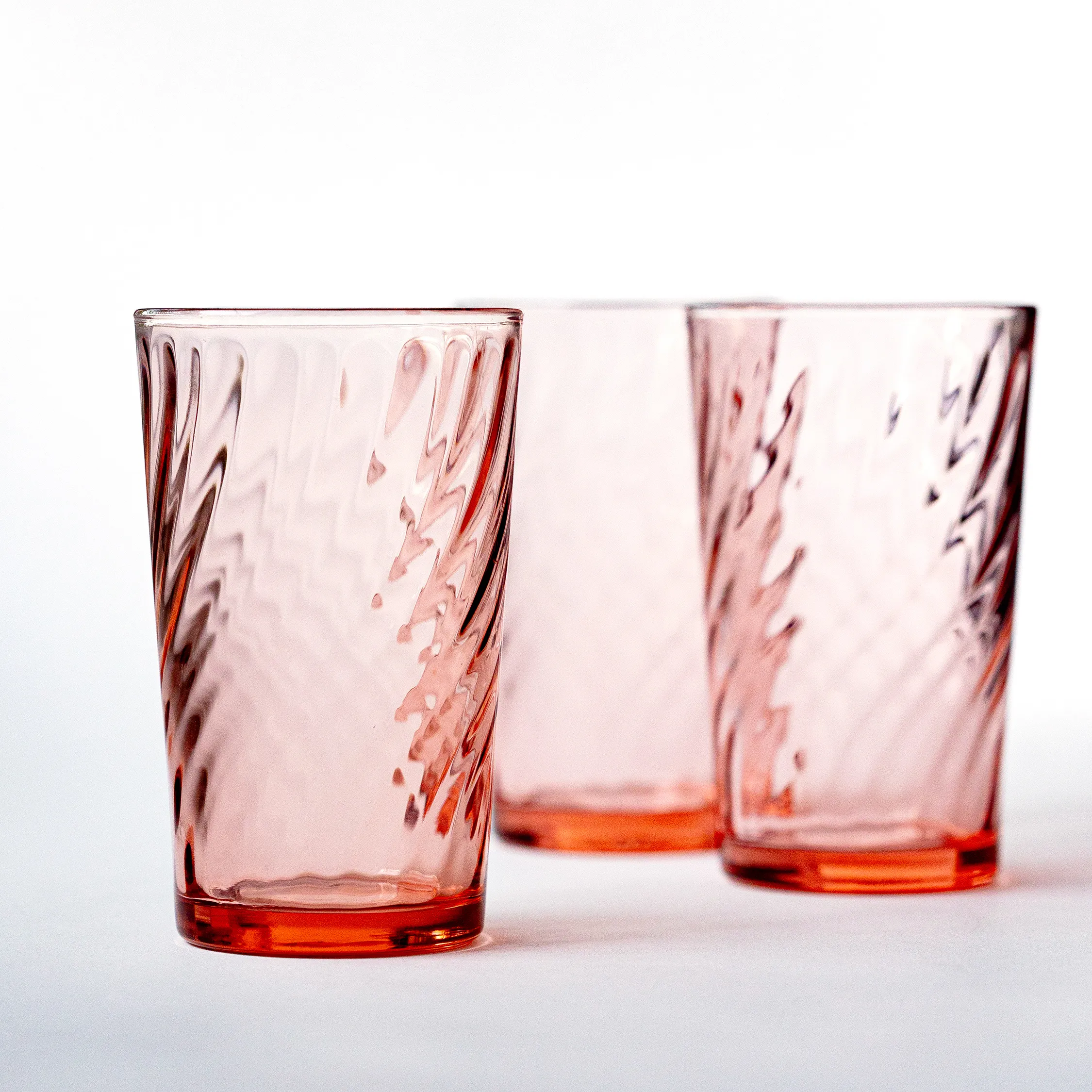 Set x 3 Pink Swirl Tumbler Water Glass - 4.25" x 3"